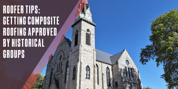 A historic church that features a composite DaVinci roof with the title overlayed on the left