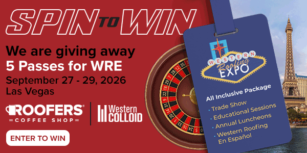 WRE Giveaway 2026 GIF - Enter for your chance to go to the 2026 Western Roofing Expo!